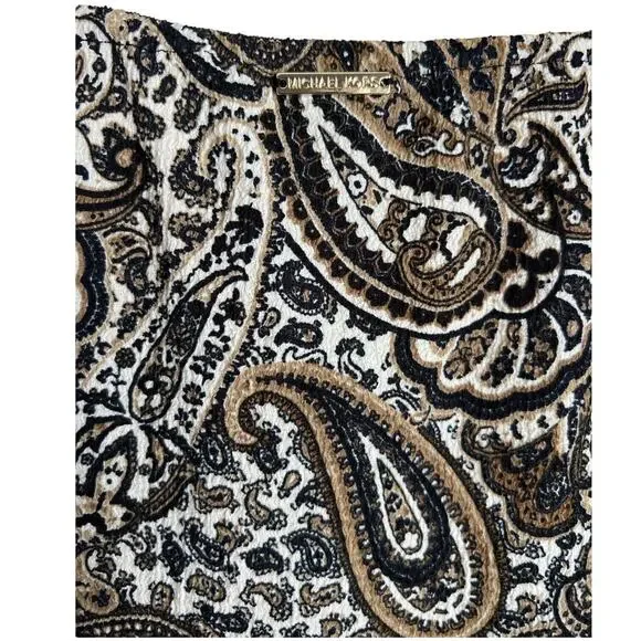 Michael Kors Womens Size 2X Blouse Paisley Print Long Sleeve Husk Tan Cream NWT - Picture 4 of 10